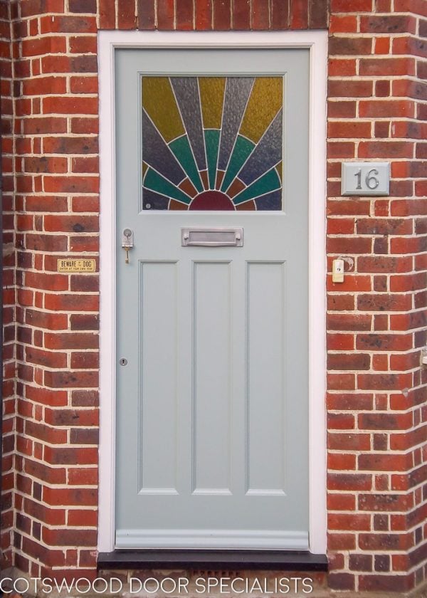 1920s Front Door with Art Deco Sunrise Leaded Glass