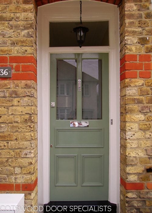 5 panel Victorian front door with etched glass and chrome letterbox