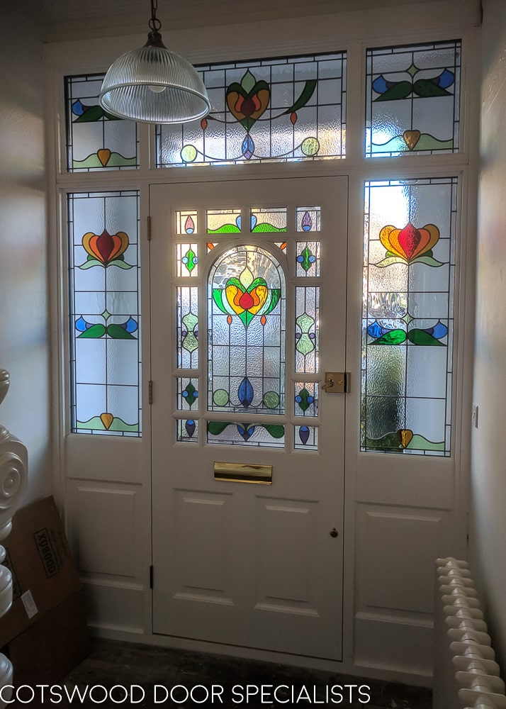 Decorative Edwardian Front Door With, Stained Glass Sidelights Uk